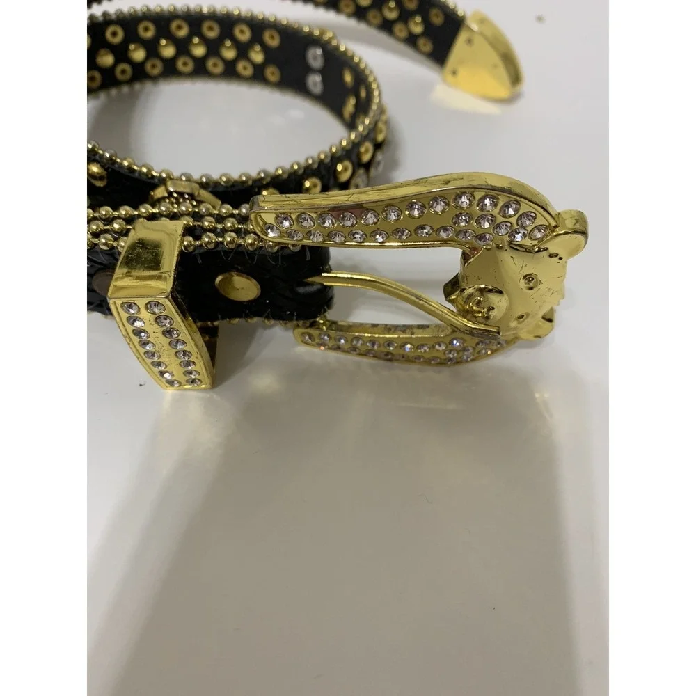 ELITE PREMIUM DESIGNER BEAR BUCKLE BLACK $ RHINESTONE LEATHER KIDS BELT M (BB52)